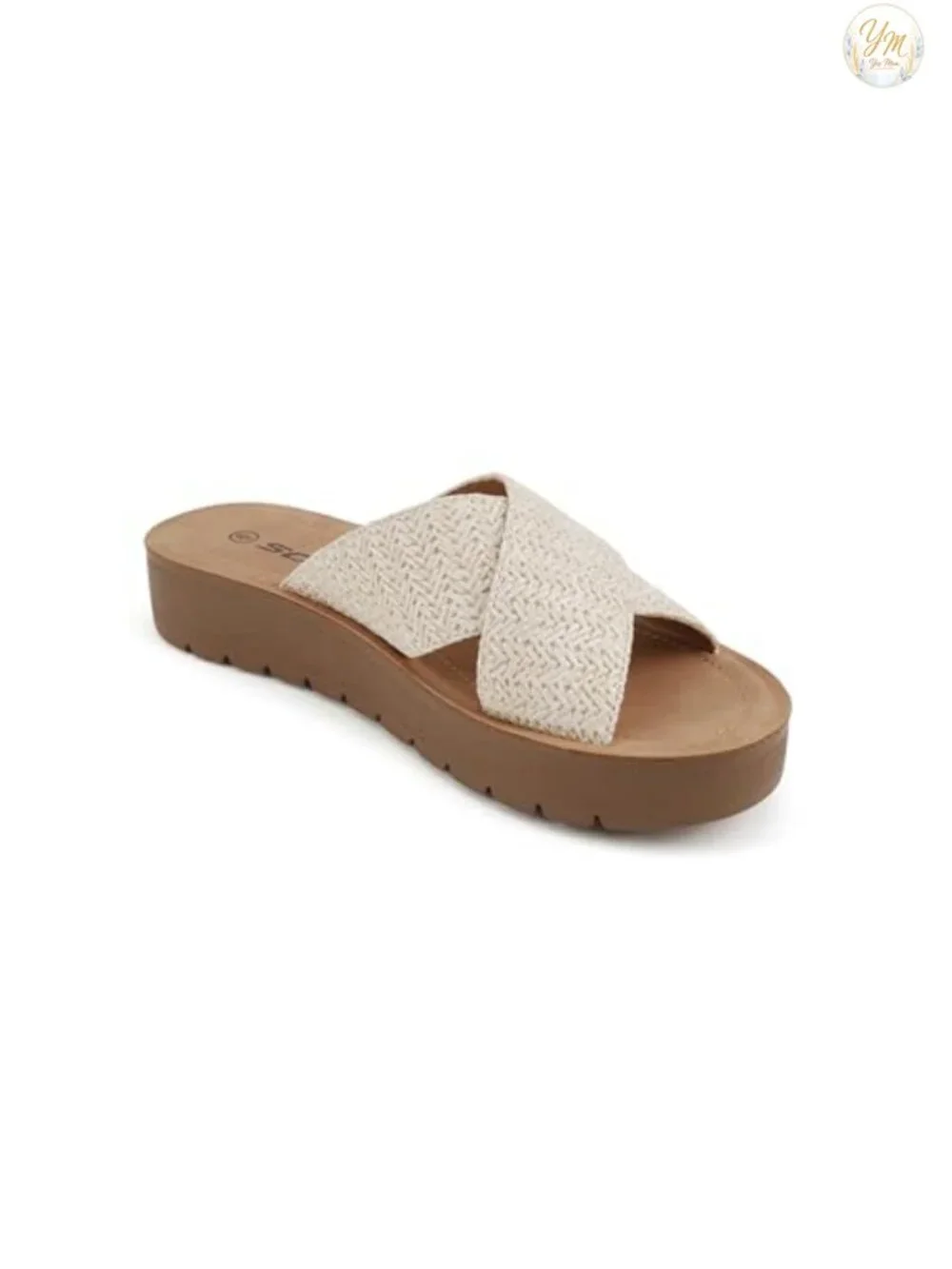 Women's Open Toe Platform Slide Sandals Crisscross Strap Manmade Leather